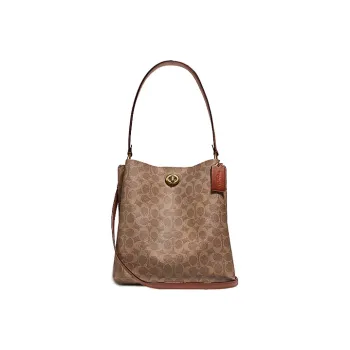 COACH Charlie Canvas With Leather Bucket Bags Crossbody Bag Shoulder Bag Women's Red Brown