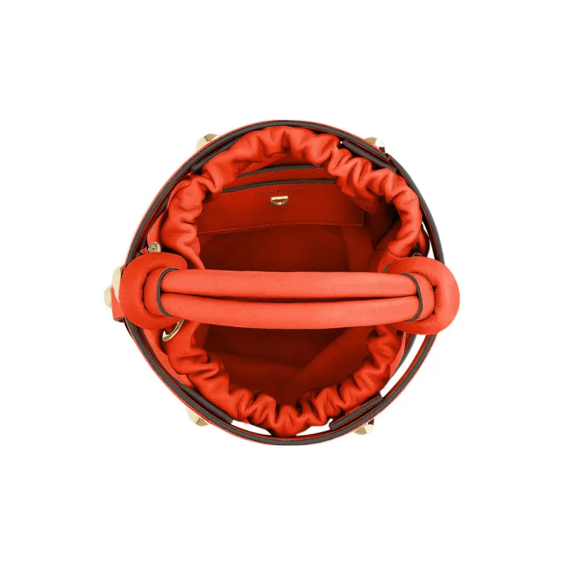 FERRAGAMO Cage Sheepskin Bucket Bags Shoulder Bag Crossbody Bag Handbag Women's Orange-4