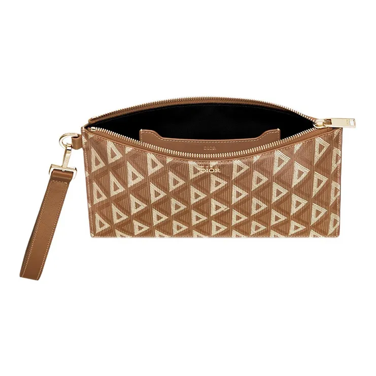 DIOR Cow Leather Canvas Handbags Clutches Men's Coffee-2