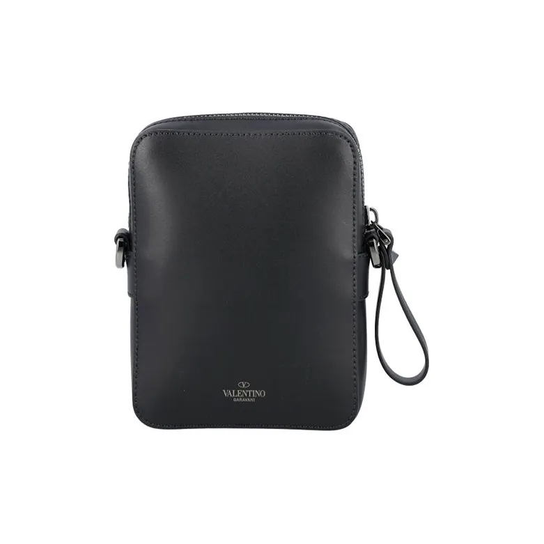 Valentino VLTN Calfskin Cell Phone Pouch Shoulder Bag Men's Black-4