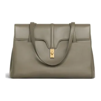 CELINE Cow Leather Handbag Large Size Women's Army Green