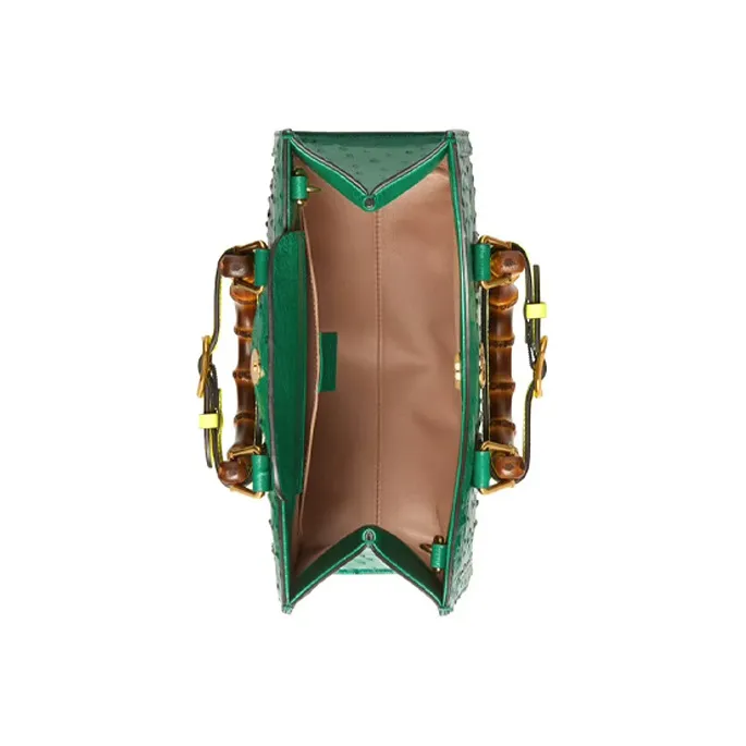 GUCCI Diana Ostrich Leather Shoulder Bag Crossbody Bag Handbag Small Size Women's Green-5