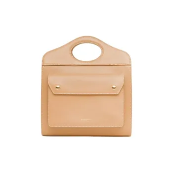 Burberry Leather Pocket Bag Tote Bag Shopping Bag Portable Crossbody Bag Shoulder Bag Mini Unisex Warm Sand