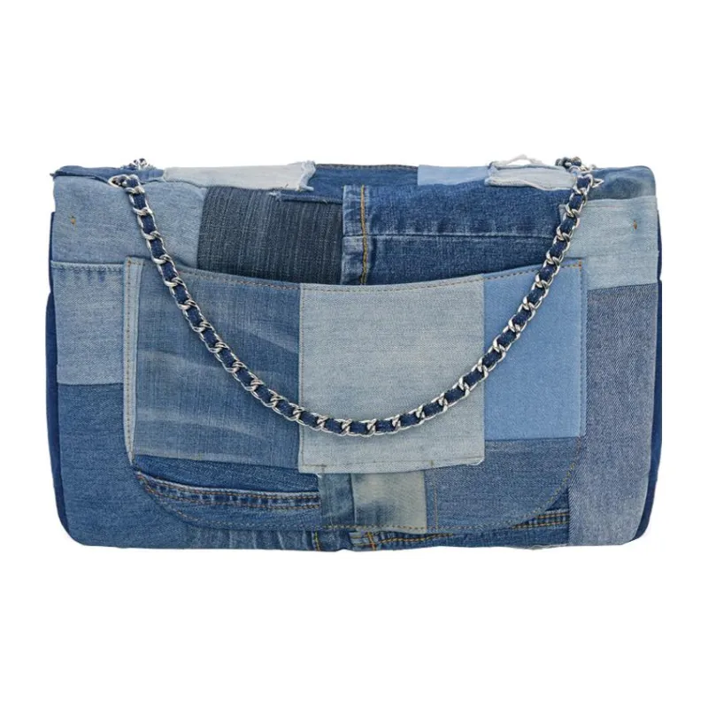 Emotional World Canvas Chain Bag, Shoulder Bag, Crossbody Bag Large Size Women's Light Blue, Dark Blue, And Blue-1