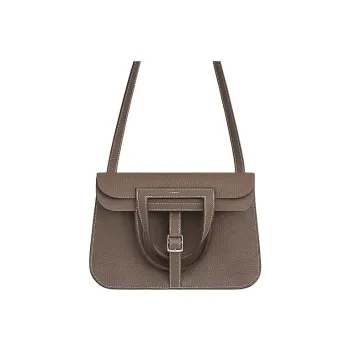 HERMES Halzan Clemence Bullock Leather Shoulder Bag Crossbody Bag Handbag Regular Women's 18 Etoupe Elephant Gray