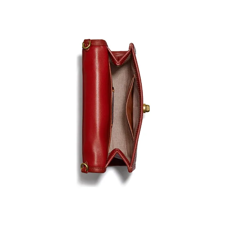 COACH Kip Leather Messenger Bag Handbag Shoulder Bag Crossbody Bag Small Size Women's Red Brown-3