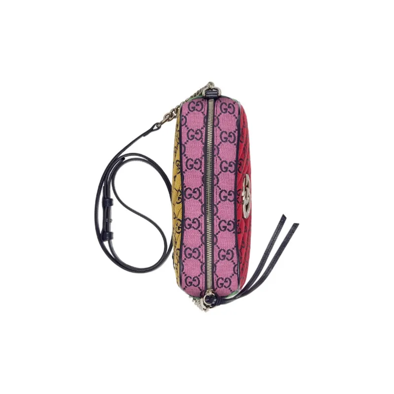 GUCCI GG Marmont Canvas Camera Bag Chain Shoulder Bag Crossbody Bag Small Size Women's Red Multicolor-4