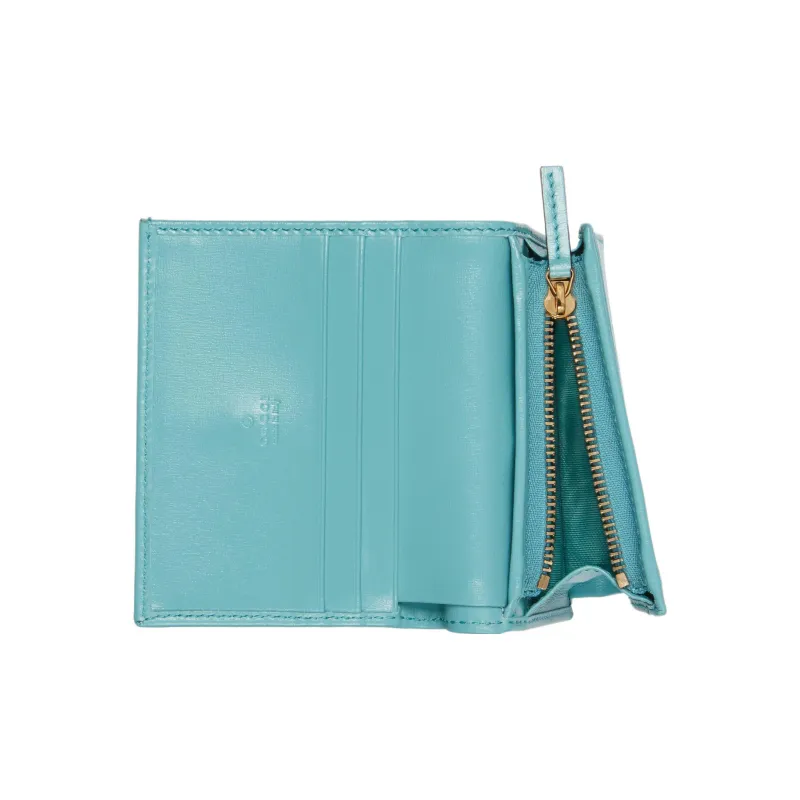 GUCCI Jackie 1961 Ostrich Leather Clutch Wallet, Card Holder Small Size Women's Light Blue-4