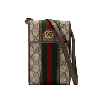 GUCCI Ophidia Canvas With Leather Cell Phone Pouch Crossbody Bag Shoulder Bag Unisex Ebony