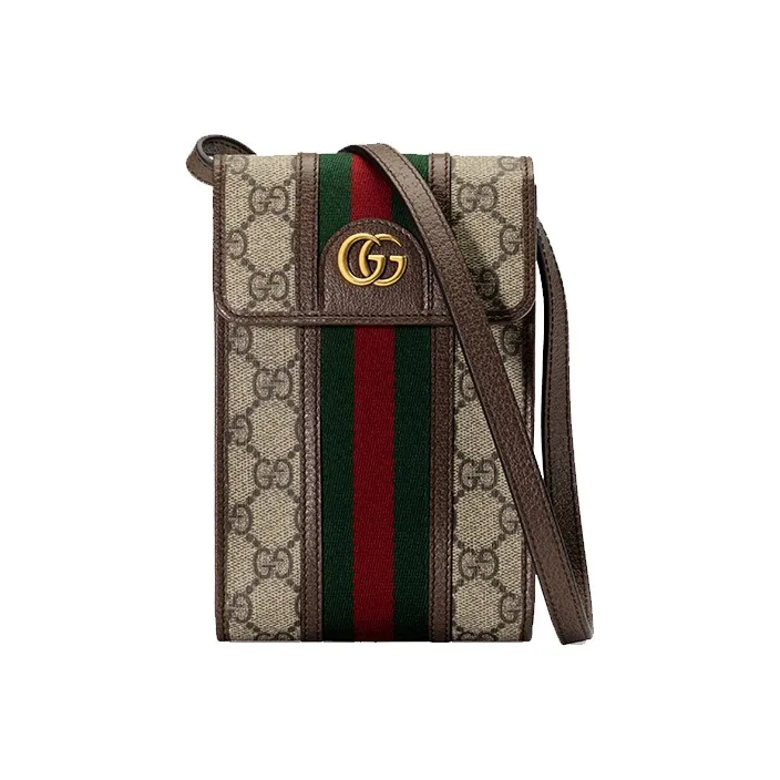 GUCCI Ophidia Canvas With Leather Cell Phone Pouch Crossbody Bag Shoulder Bag Unisex Ebony-0