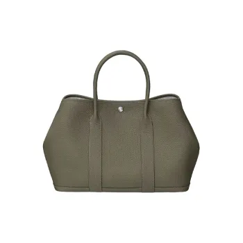 HERMES Garden Party Canvas With Negonda Calfskin Handbag Unisex Verona Green