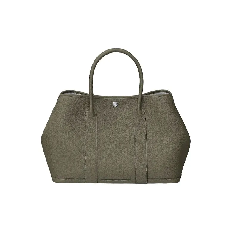 HERMES Garden Party Canvas With Negonda Calfskin Handbag Unisex Verona Green-0