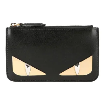 FENDI Cow Leather Handbag Coin Purse Women's Black