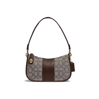 COACH Swinger Classic Jacquard Fabric With Leather Shoulder Bag Handbag Crossbody Bag Shoulder Bag Women's Brown