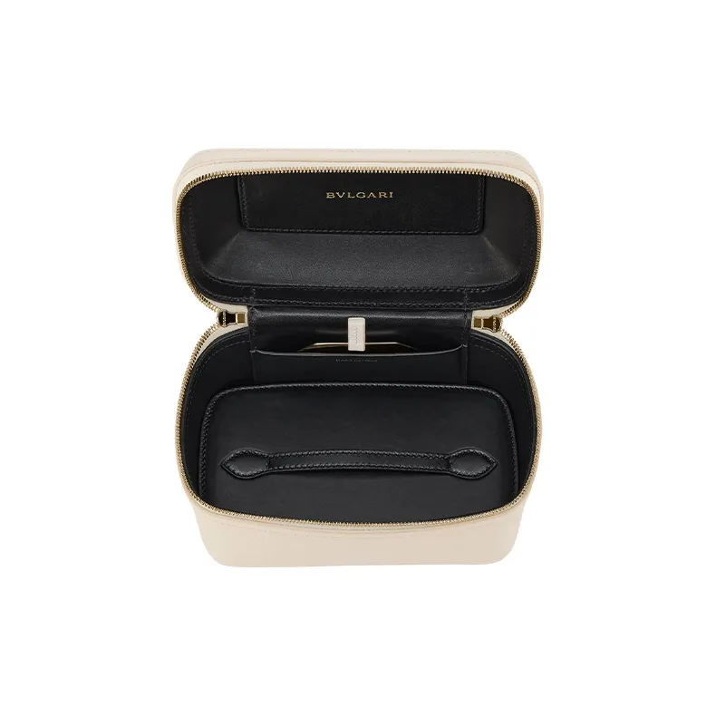 BVLGARI Serpenti Forever Cow Leather Portable One Shoulder Crossbody Pearl Box Makeup Bag Women's Ivory White-3