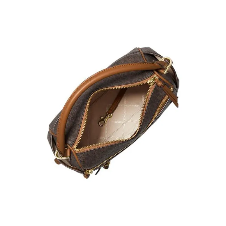 MICHAEL KORS Lorimer Canvas With Leather Biker Bag Handbag Shoulder Bag Crossbody Bag Women's Dark Brown & Acorn Brown-2