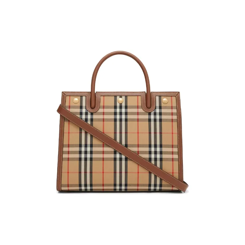 Burberry Small Vintage Check Two Handle Title Bag Archive Beige Brown-2