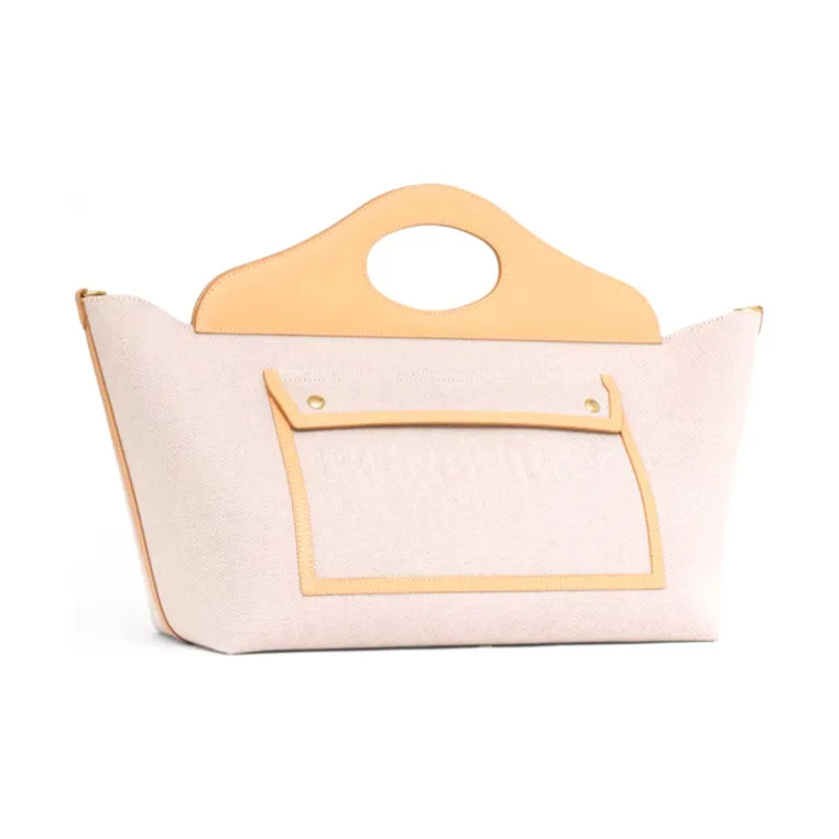 Burberry Canvas With Leather Tote Bag Shopping Bag Pocket Handbag Medium Size Women's Soft Yellow Brown/Warm Sand-2