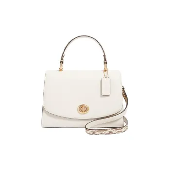 COACH Tilly Leather With Snakeskin Print Embossed Leather Shoulder Bag Crossbody Bag Medium Size Women's Milk White