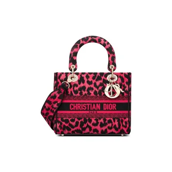 DIOR MizzaLady D Lite Leopard Print Lady Dior Bag, Shoulder Bag, Crossbody Bag Medium Size Women's Raspberry