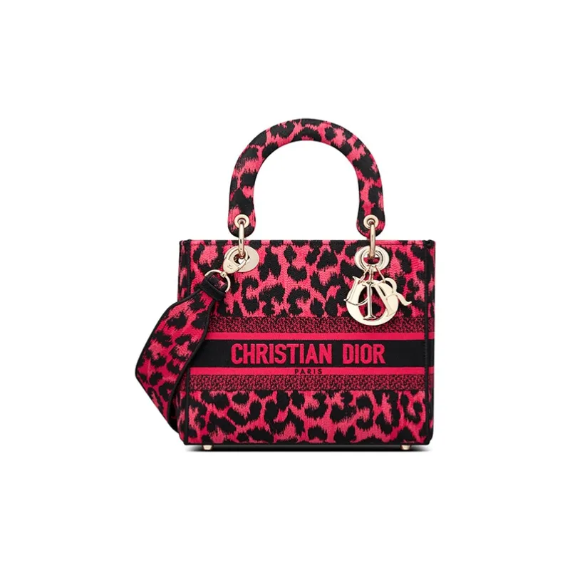 DIOR MizzaLady D Lite Leopard Print Lady Dior Bag, Shoulder Bag, Crossbody Bag Medium Size Women's Raspberry-0