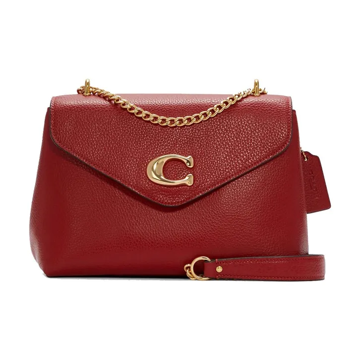 COACH Tammie Polished Leather Chain Bag Shoulder Bag Crossbody Bag Medium Size Women's Red-0