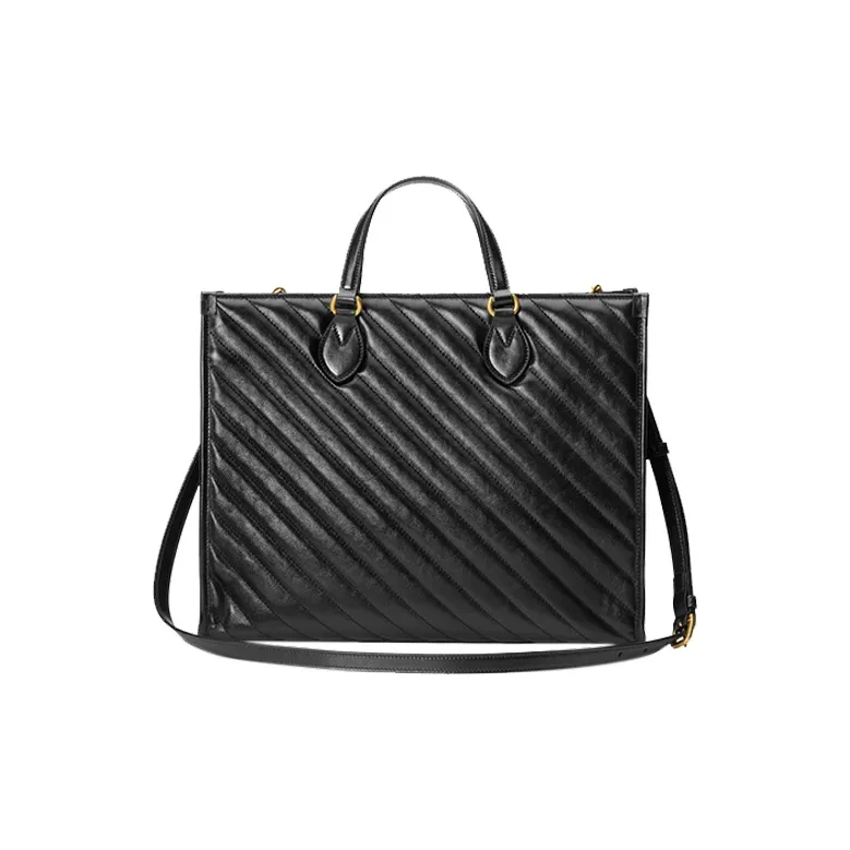GUCCI Marmont Leather Tote Bag Shopping Bag Shoulder Bag Crossbody Bag Handbag Medium Size Unisex Black-2