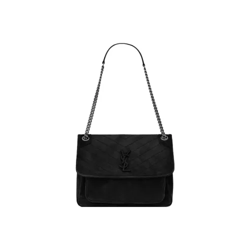 SAINT LAURENT Niki Embossed Suede Hobo Bag Chain Crossbody Bag Shoulder Bag Women's Black