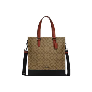 COACH Graham Canvas With Leather Tote Bag Shopping Bag Shoulder Bag Crossbody Bag Large Size Men's Brown