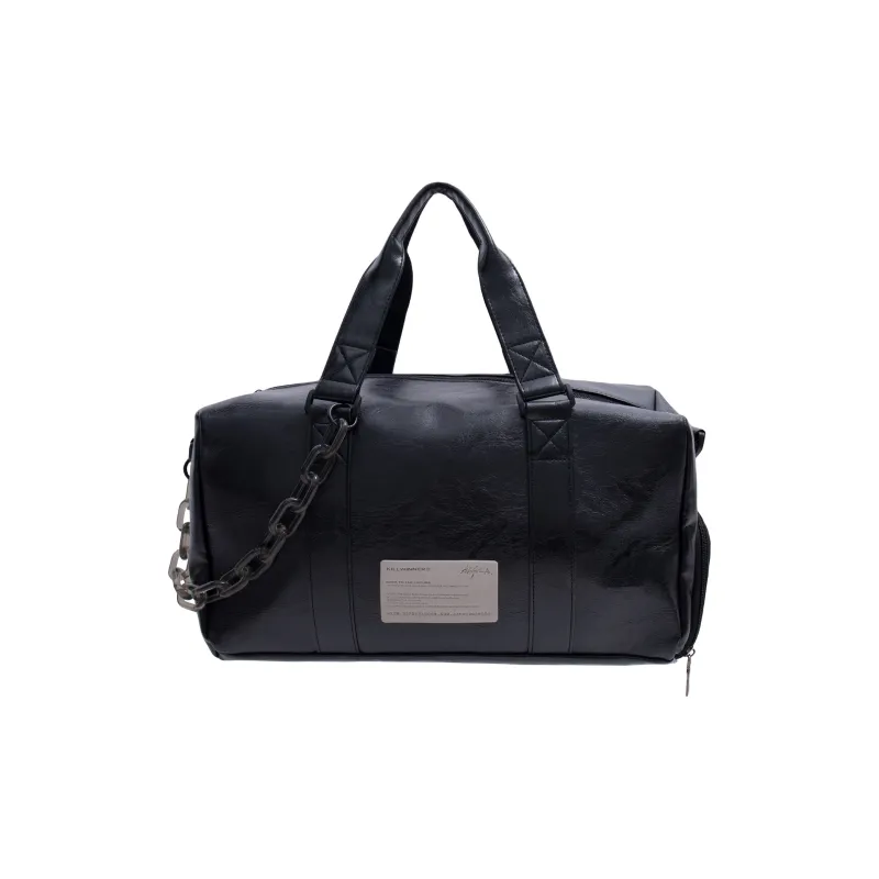 KILLWINNER PVC Leather Bucket Bag Handbag Shoulder Bag Crossbody Bag Travel Bag Medium Size Unisex Black-4