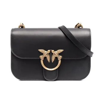 PINKO Leather Crossbody Bag Shoulder Bag Women's Black & Black Gold