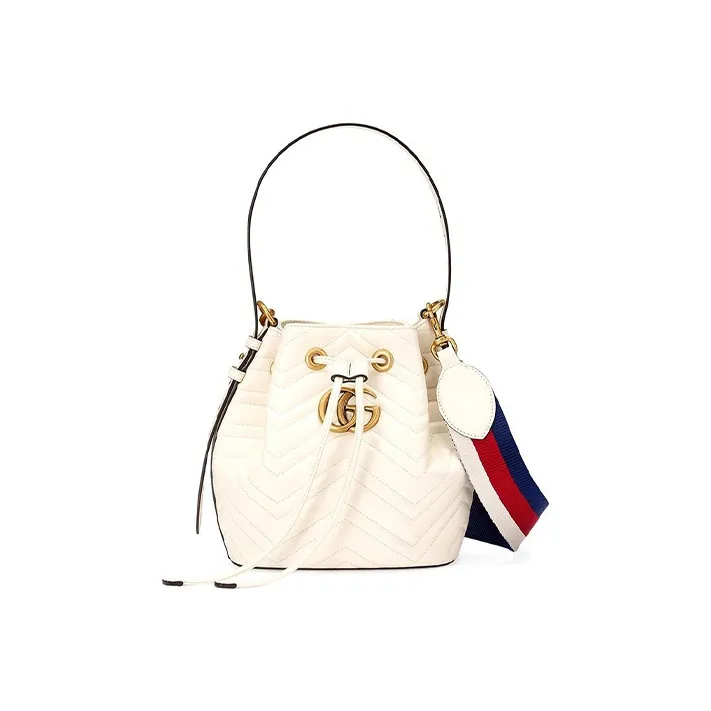 GUCCI Marmont Quilting Leather Bucket Bag Handbag Crossbody Bag Shoulder Bag Small Size Women's White-0