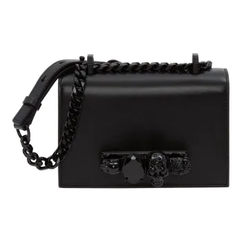 Alexander McQueen JEWELLED SATCHEL Smooth Cow Leather Crossbody Bag, Shoulder Bag Women's Black