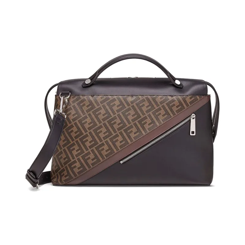 FENDI Coated Canvas With Leather One Shoulder Portable Briefcase Regular Men's Brown-0