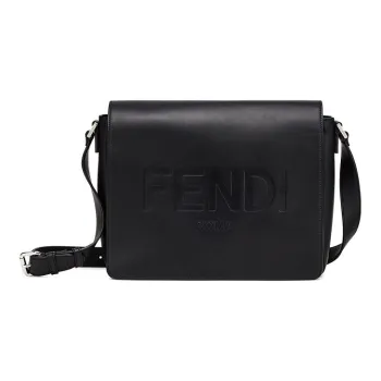 FENDI Calfskin Messenger Bag Crossbody Bag Shoulder Bag Men's Black