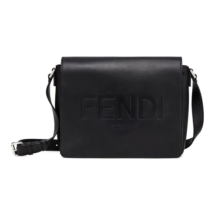 FENDI Calfskin Messenger Bag Crossbody Bag Shoulder Bag Men's Black-0