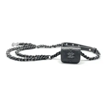 CHANEL Embossed Calfskin With Glossy Lacquered Finish Metal Fanny Pack AirPods Pro Earphone Case Women's Black