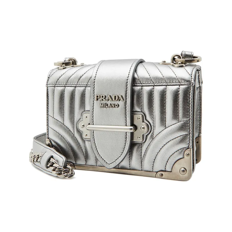 PRADA Cahier Leather Shoulder Bag Women's Silver-1