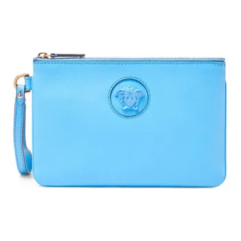 VERSACE La Medusa Cow Leather Coin Purse Clutch Women's Blue