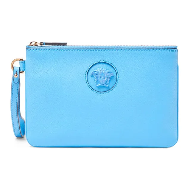 VERSACE La Medusa Cow Leather Coin Purse Clutch Women's Blue-0