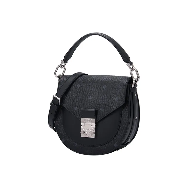 MCM Leather Saddle Bag, Shoulder Bag, Crossbody Bag Small Size Women's Black-1
