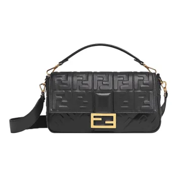 FENDI Baguette Nappa Leather Baguette Bag Portable Crossbody Bag Shoulder Bag Large Size Women's Black