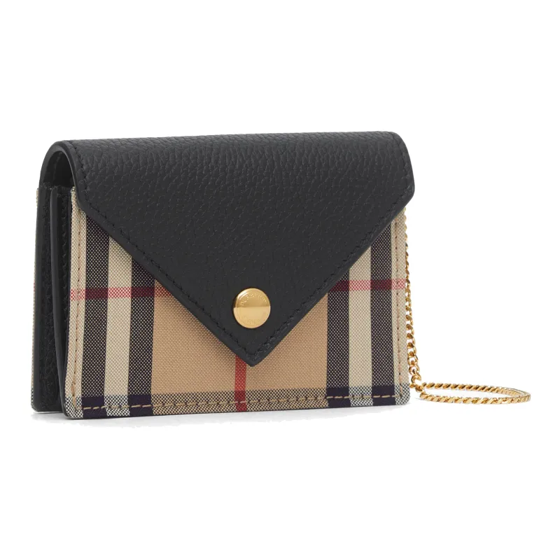 Burberry Vintage Cow Leather Fine Metal Chain Bag Shoulder Crossbody Bag Coin Purse Card Holder Regular Women's Black-1
