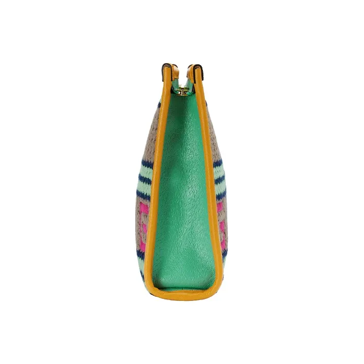 GUCCI Fabric With Leather Clutch Women's Yellow/Green/Pink-5