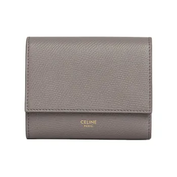 CELINE Grain Cow Leather Wallet Small Size Women's Pebble
