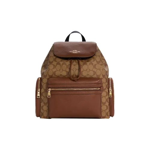 COACH Baby Canvas With Leather Backpack Mom Bag Backpacks Large Size Unisex Khaki