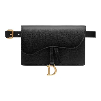 DIOR Saddle Cow Leather Saddle Bag Fanny Pack Women's Black