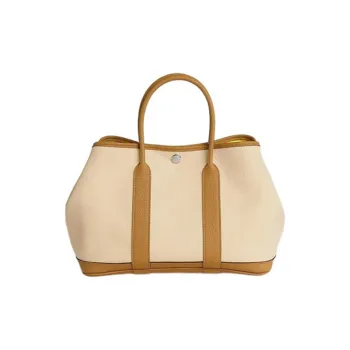 HERMES Garden Party Calfskin Garden Bag Handbag Women's Beige Yellow