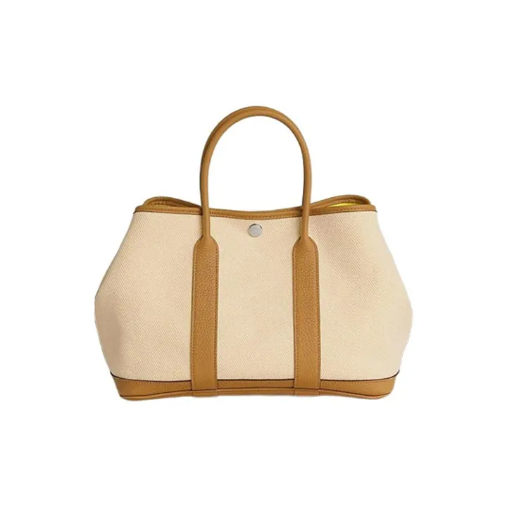 HERMES Garden Party Calfskin Garden Bag Handbag Women's Beige Yellow-0