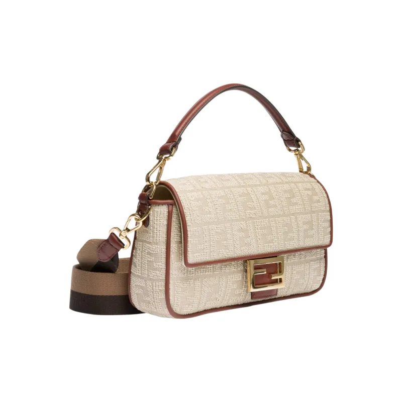 FENDI Canvas Baguette Bag Canvas Shoulder Bag Handbag Crossbody Bag Women's White/Beige-1